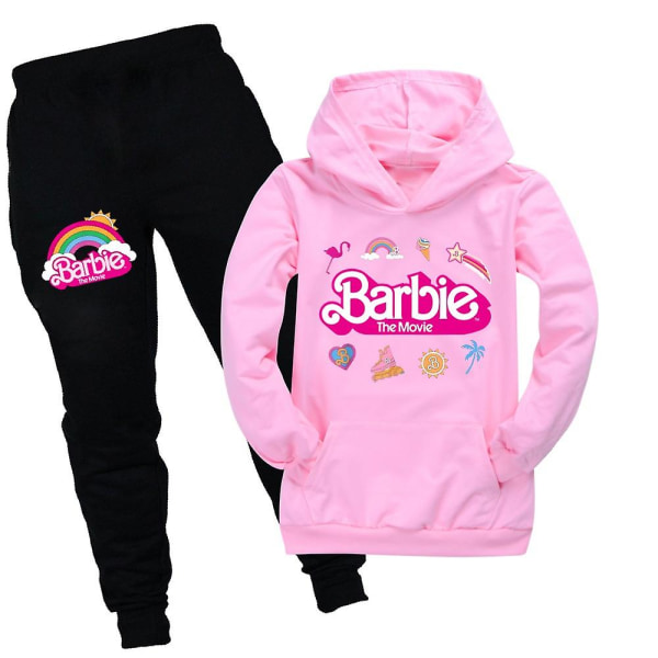 Barn Tenåringer Gutter Jenter Barbie Joggedress Sweatshirt Topper Bukser Antrekk Sett 2 stk/sett 7-14 år Pink 11-12Years