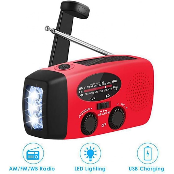 1 kpl Vind upp radio sol handvev dynamo radio med LED ficklampa Power 3xAAA 350mAh 3,6V Ni-MH för campingvandring nödsituation och utomhusaktiviteter