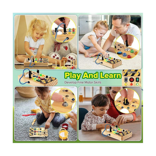 Træ-brætlegetøj, travlt brætlegetøj til småbørn med lyskontakt legetøj til aktivitet, jul og fødselsdagsgave
