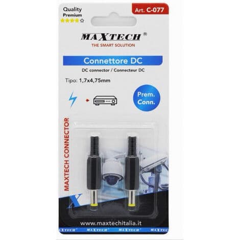 Sæt med 2 stk. han DC-stik 1,7x4,75 mm strømadapter C-077