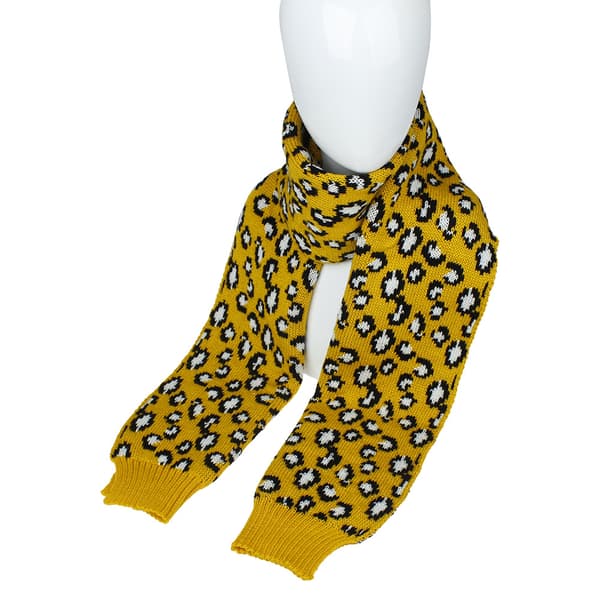 Utomhus varm och trendig leopardmönstrad ull stickad halsduk, gul