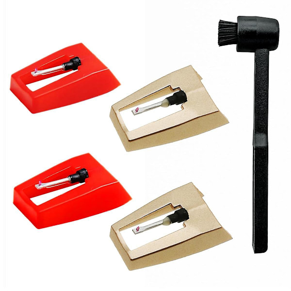 Platespiller Nålesett, 4 stk Platespiller Nåler med 1 stk Stylus Rengjøringsbørste, Erstatning for LP Vinyl Platespiller