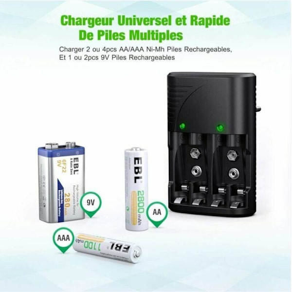 Universal SR AA/AAA/9V batterilader, 6802 hurtiglader,