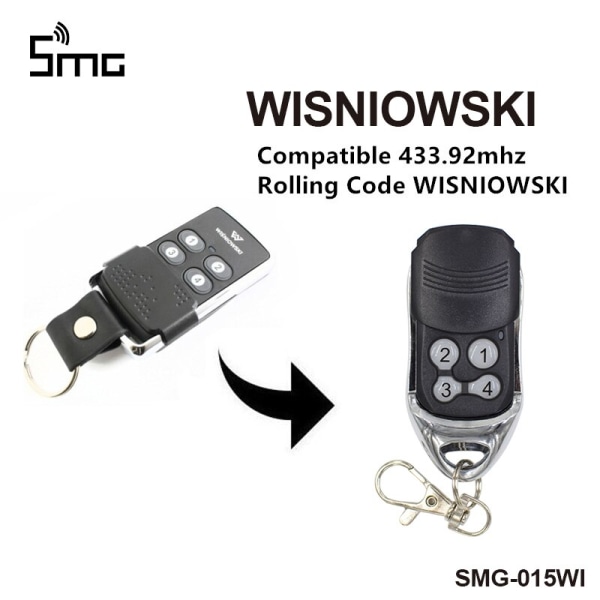 WISNIOWSKI Fjärrkontroll 433MHz 4CH Rolling Code Dörröppnare för garageport 433.92