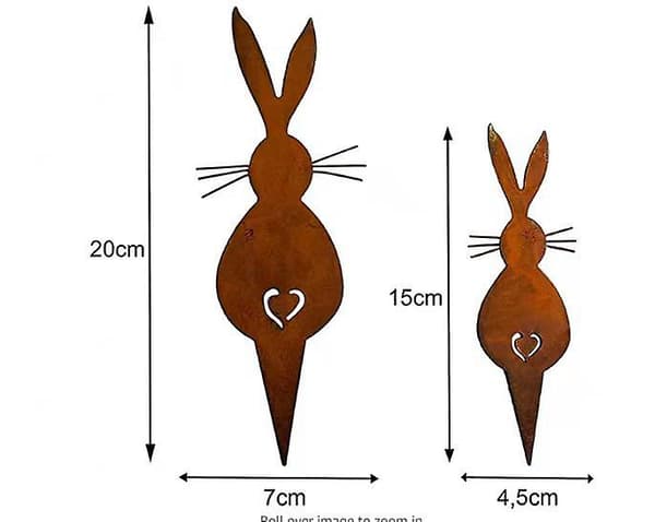 Påskeharefigurer Sett med 3 Hagepinne Rust Dekor