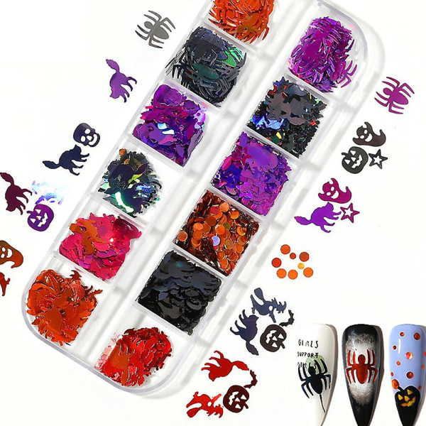 Halloween Nail Art Sticker Decals, Negle Pailletter Farverige Halloween Nail Flakes Style 3