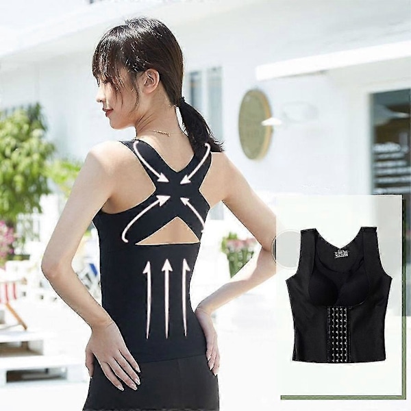 Dame Body Shaper Blødt Shapewear Mavekontrol Bryst Slankende Sort M