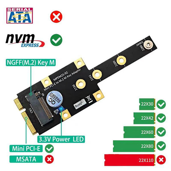 NVME SSD til MINI PCI-E Adapterkort M.2 NGFF NVME KEY M til MINI PCIE Multifunktionsmodul