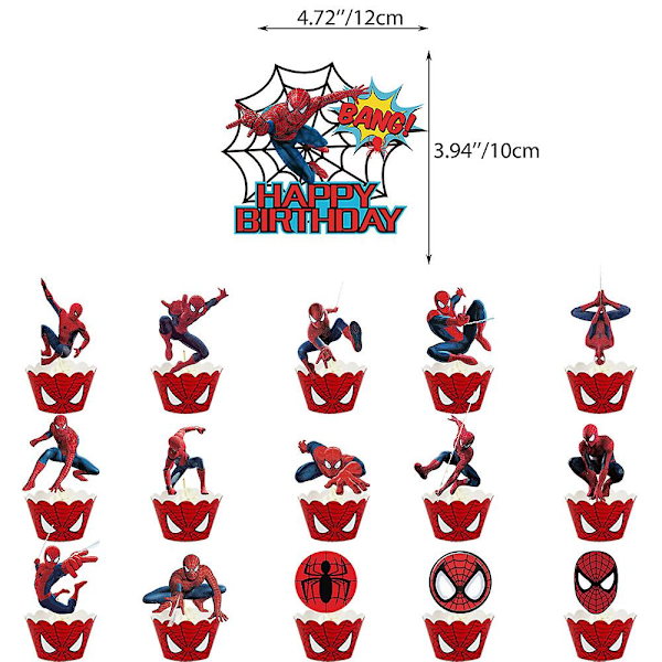 Spiderman bursdagsfestdekorasjoner inkluderer Happy Birthday Banner Cake Toppers Superhelt Temafestdekorasjoner for barn gutter jenter