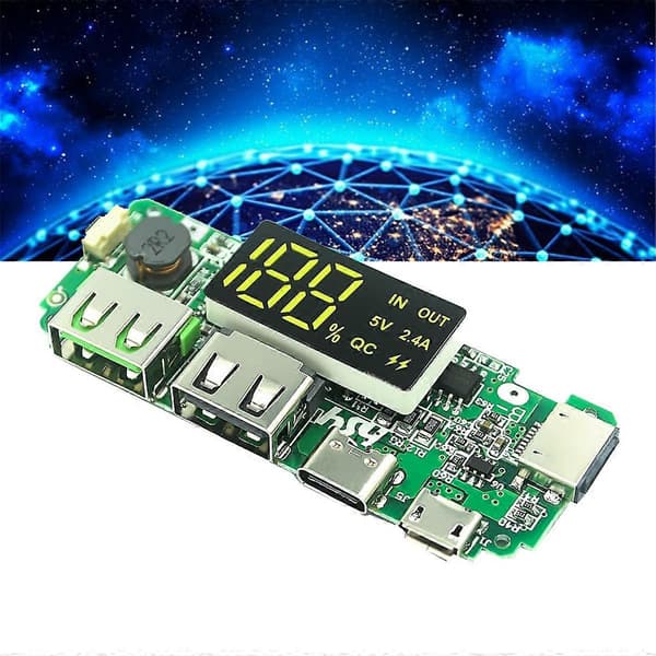 18650 Litiumbatteri Digitalt Display Lademodul med Display Boost Modul