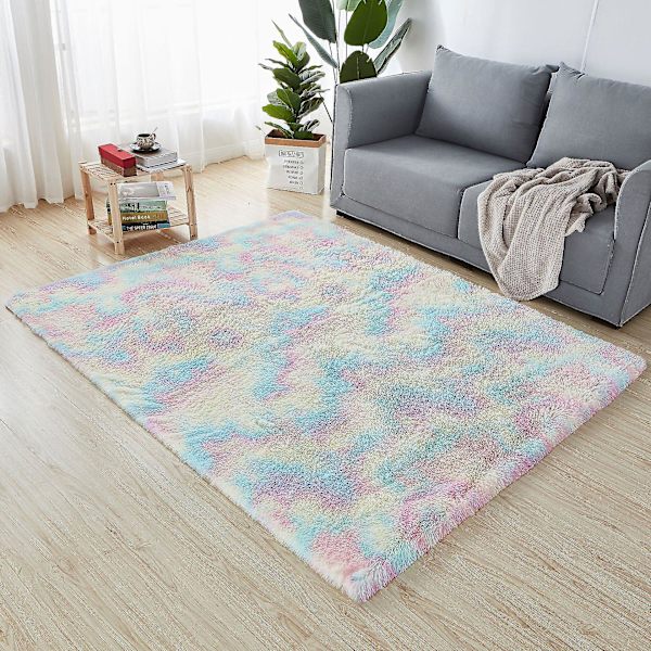Enhörningsmatta för barnrum 60 X 120cm, Pastellmatta för barn, Shaggymatta för barnrum, Mjuk baby lekrummatta, Luddig matta för vardagsrum