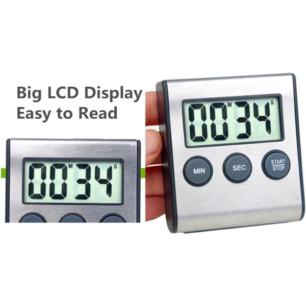 Mini Digital Timer i Rustfrit Stål Sort