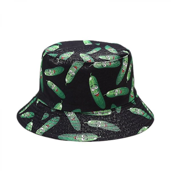 Wekity Sød Spand Hat Strand Fisker Hatte Til Kvinder, Reversible Dobbelt-side-wear Unisex (agurk-sort)