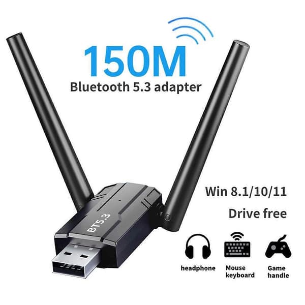 150M Bluetooth 5.3 -sovitin, ilmainen ajuri, USB Bluetooth -dongle-sovitin Windows 11/10 -hiirelle ja -näppäimistölle
