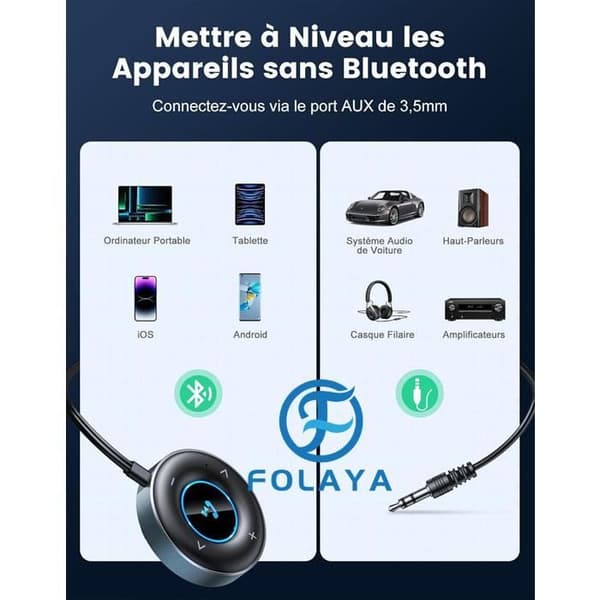 Bluetooth 5.3 -sovitin - Handsfree-sarja - Sisäänrakennettu mikrofoni - 3,5 mm liitin