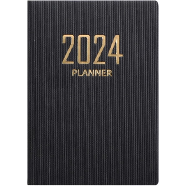 2 stk., 2024 Planlægger 2024 Kalender 12 Måneders Planlægger 2024-2025 Daglig Ugentlig og Månedlig Agenda Notebook A7 PU Læder Cover Sort