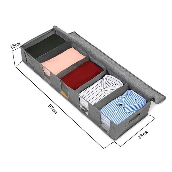 Non-woven opbevaringspose til seng, støvtæt og fugtsikker, foldbar 97×33×15cm, grå, 2 stk.