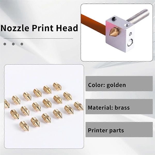 18 st 3D-skrivarmunstycken M6 Extruder Mässingsmunstycke Skrivhuvud (2x0.2mm+2x0.3mm+6x0.4mm+2x0.5mm+2x0.6