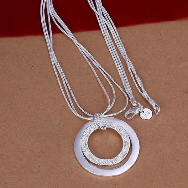Ny mote smykker 925 Sterling sølv klassisk dobbel ring halskjede for unisex mann kvinner gave