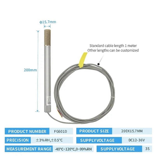 Metall Temperatur- och Fuktighetssensor RS485 Högtemperaturbeständig Rörledning Hög Precision Indus