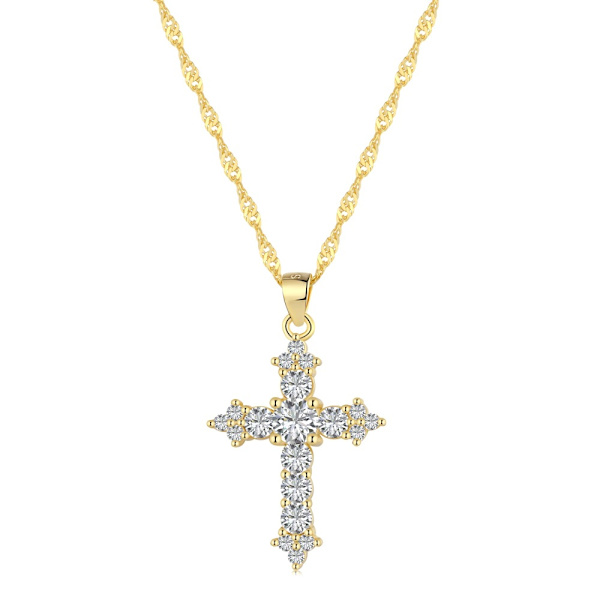 S925 sterling hopea risti uskonnollinen eurooppalainen ja amerikkalainen yksinkertainen klassinen unisex 5A zirkon 18K pinoamis kaulakoru