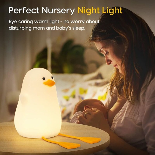 Söt Duck Night Light för barn, Nursery Night Light, Amnings- och sömnhjälp för barn, ögonvänlig nattlampa, med peksensor