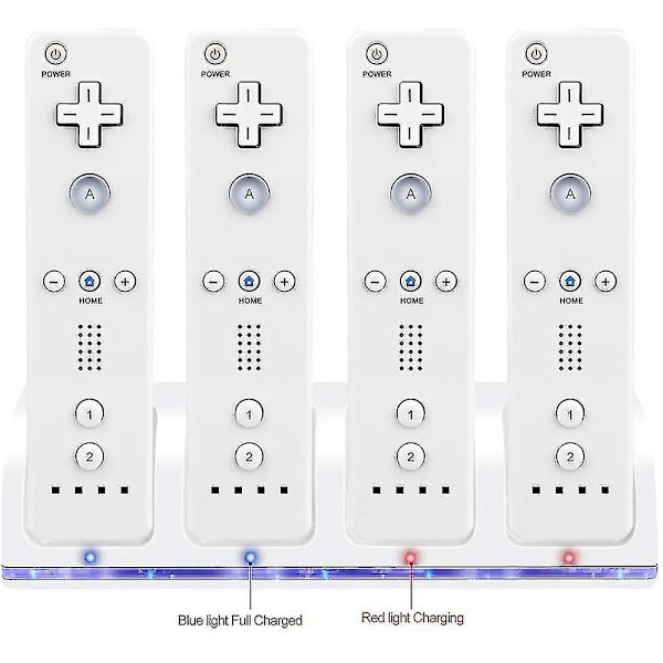 Wii Fjärrkontroll Laddare, 4 i 1 Wii Laddningsdockningsstation Med 4 st 2800mah Uppladdningsbara Batterier Kompatibel med Wii/Wii U-kontroll - Svart