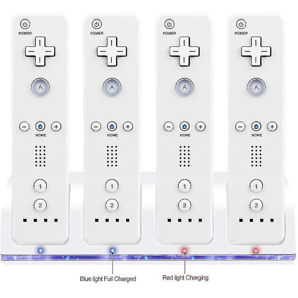 Wii Fjernkontrolllader, 4 i 1 Wii Laderdokkestasjon med 4 stk 2800mAh Oppladbare Batterier kompatibel med Wii/Wii U Kontroller - Svart