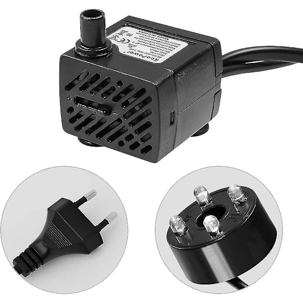 Mini Vannpumpe med LED, 180l/t, 3W, Lite Akvarium, Hage, Brønn, Hagedam, Vannfontenepumpe
