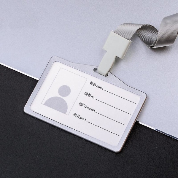 Horizontal Style Aluminum Alloy ID Card Holder with Lanyard Neck for Women and Men Business Work Ca