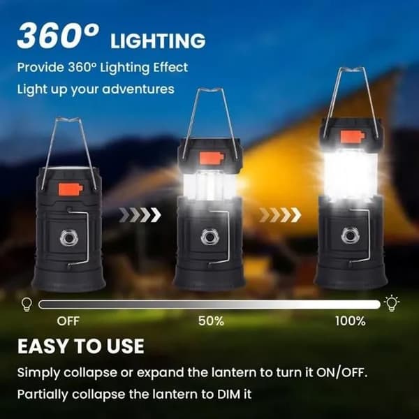 Solar campinglampe - Håndsving, 3200 mAh lommelygte, 3 opladningsmetoder - Velegnet til vandreture, nødsituationer