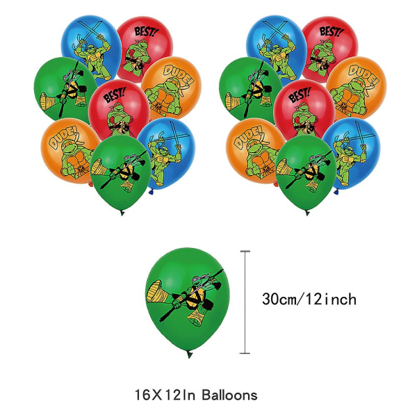 Teenage Mutant Ninja Turtles -teemaiset syntymäpäiväjuhlatarvikkeet, bannerit, ilmapallot, kakunkoristeet ja koristesarjat