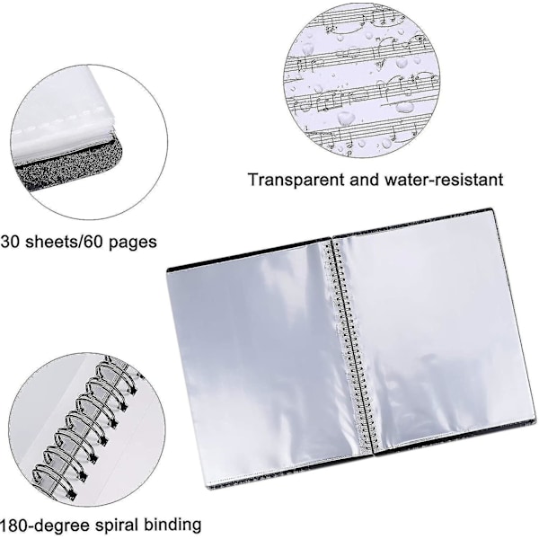 Musiikkikansio nuottivihkoille A4-kokoinen paperihyllyvarasto 30 taskua Clefs muovinen konserttikuoro kansio-Yvan