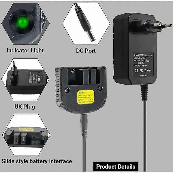 Erstatningslader Kompatibel med Black & Decker 9.6V 12V 14.4V 18V Nicad Nimh Batteri HPB18-OPE HPB18 HPB14 HPB12 HPB96 244760-00 A1718 FSB18—
