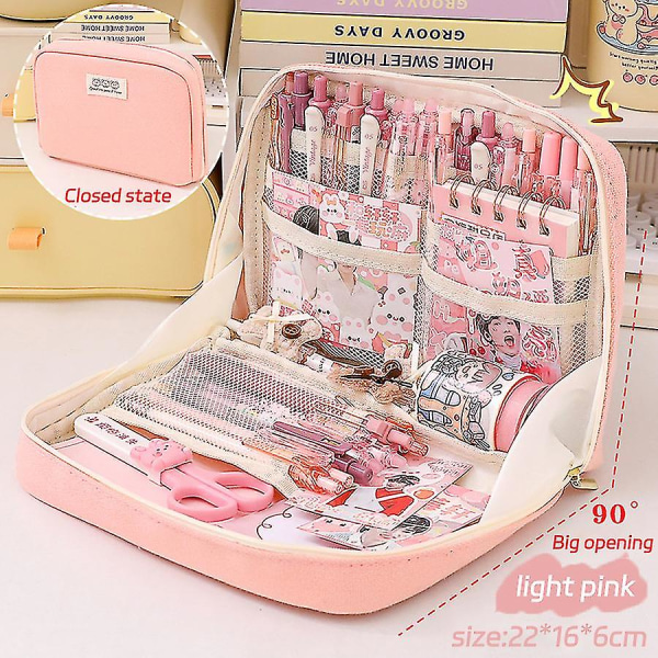Vaaleanpunaiset-isokokoiset kynäkotelot Kawaii Pen Box Naisten kosmetiikkalaukku Takaisin kouluun Japanilaiset korealaiset toimistotarvikkeet Pinkki