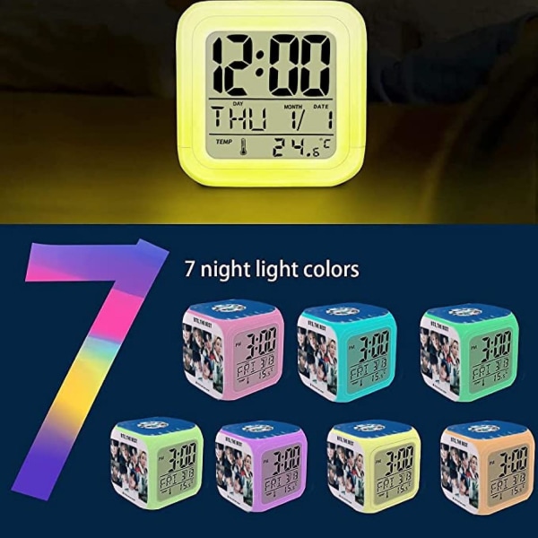 Led digital soverom vekkerklokke Enkel innstilling kube vekkeklokker med 4-sidige Bts mykt nattlys Stort display Farge nattlys Klokke 16