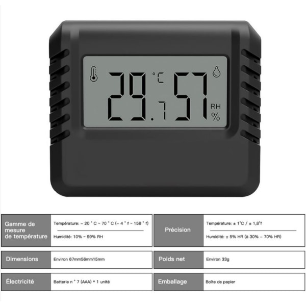 Mini Elektronisk Smart Digital Termometer Hygrometer - Svart, 1 stk