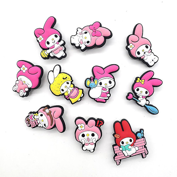 10-pack söta Sanrio My Melody Anime Cartoon Crocs Charms Jibbitz Clog Sandaler Dekoration Skotillbehör Barn Tonåringar Vuxna Flickor Kvinnor Festgåva