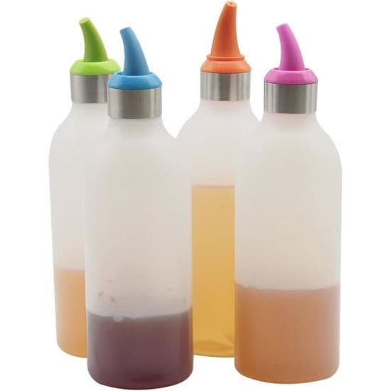 ®RisingFF Förpackning med 4 x 450 ml flexibla plastflaskor för stark sås, ketchup och sirap