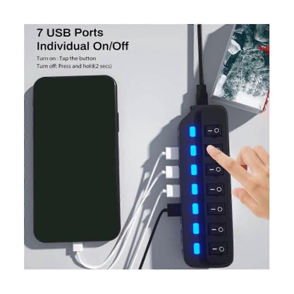 USB Hub 2.0 USB Splitter Multi Hub Adapter USB Flere Porter Strømadapter med Brytertilbehør