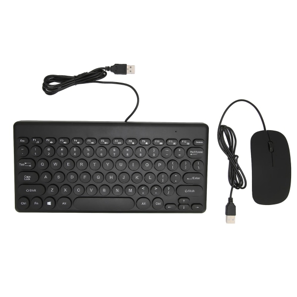 Ergonomisk kombinasjon av tastatur og mus, strømsparing, 78 runde taster, 4 museknapper, kablet datamaskinrekvisita - svart.