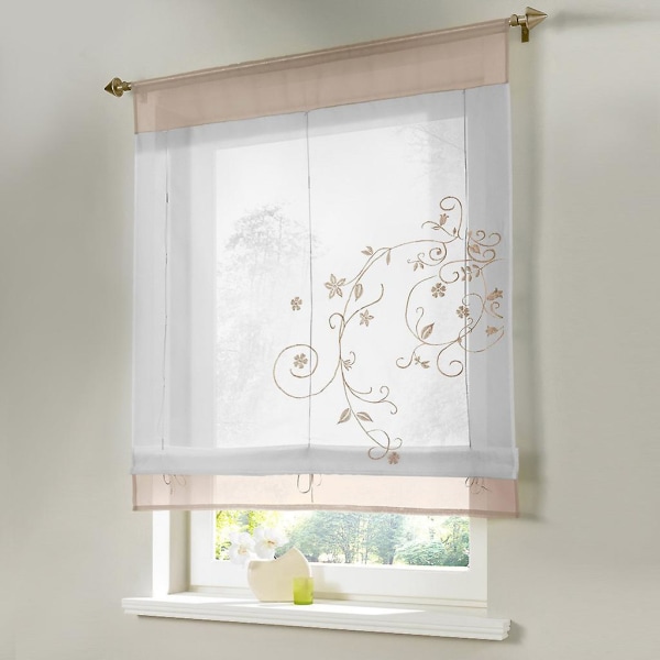 Latest Roman Venetian Embroidered Tulle Short Pastoral Curtains - Sand