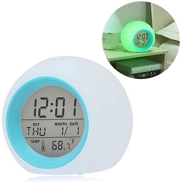 Väckarklocka med färgskiftande ljus för barn, LED-display med snooze &amp; touchkontroller, temperaturvisning, 7 färgers nattlampa, perfekt för pojkar och flickor