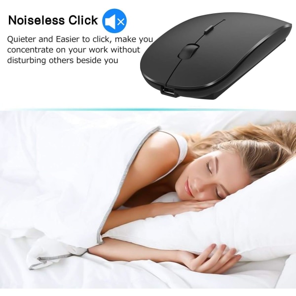 Smal trådlös mus, 2,4G tyst bärbar datormus med nanomottagare, ergonomisk trådlös mus (svart)