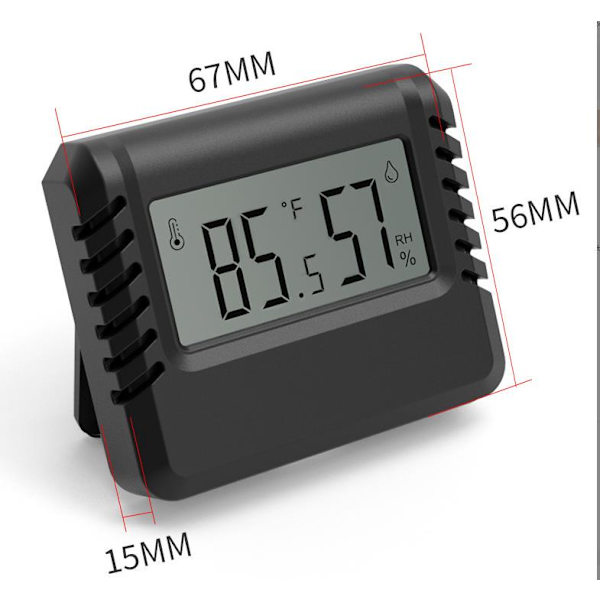 Mini elektronisk smart digital termometer hygrometer - Sort, 1 stk