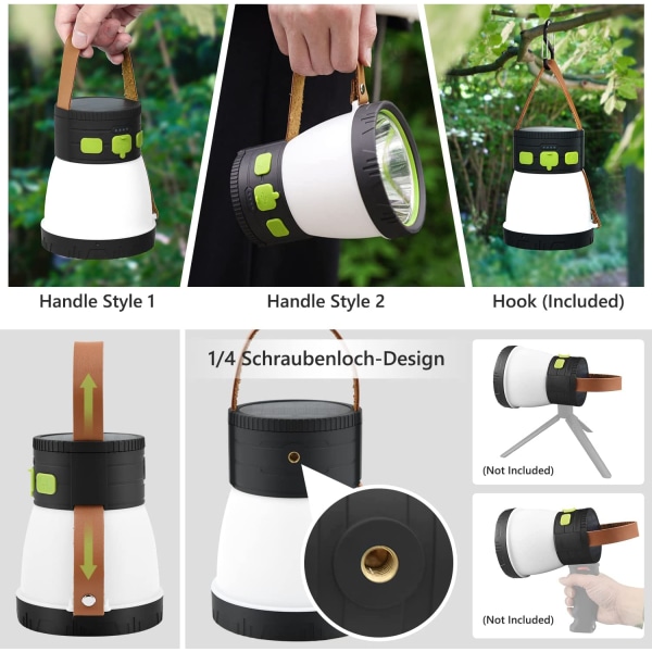 Tvådelad solcellsuppladdningsbar campinglampa, LED-campinglampa, utomhusficklampa, 1500 lumen, bärbar, spotlight-10*13cm