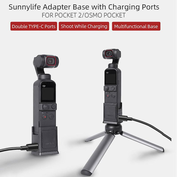 Adapter Base Fast Feste Stativholder med Lading Type C Port & 1/4\" Skrue for DJI OSMO Pocket 2 Kamera