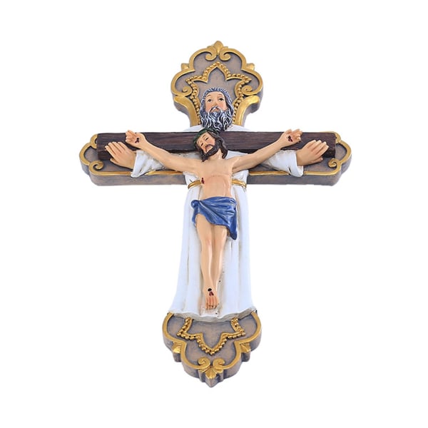 Heligt krucifix Harts Jesus kors med Gud Religiös korsfästelse Staty Katolsk statyett Vägghängande dekoration Bönsamling Prydnad