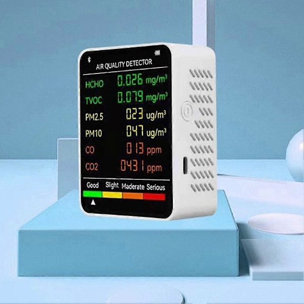6 I 1 PM2.5 PM10 HCHO TVOC CO CO2 Multifunktionell Luftkvalitetsdetektor LCD-skärm