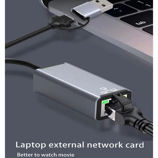 Adapter Ethernet USB Type C Design 2-i-1 - Hastighed op til 1000 Mbps - USB 3.0 - Tilslut og brug